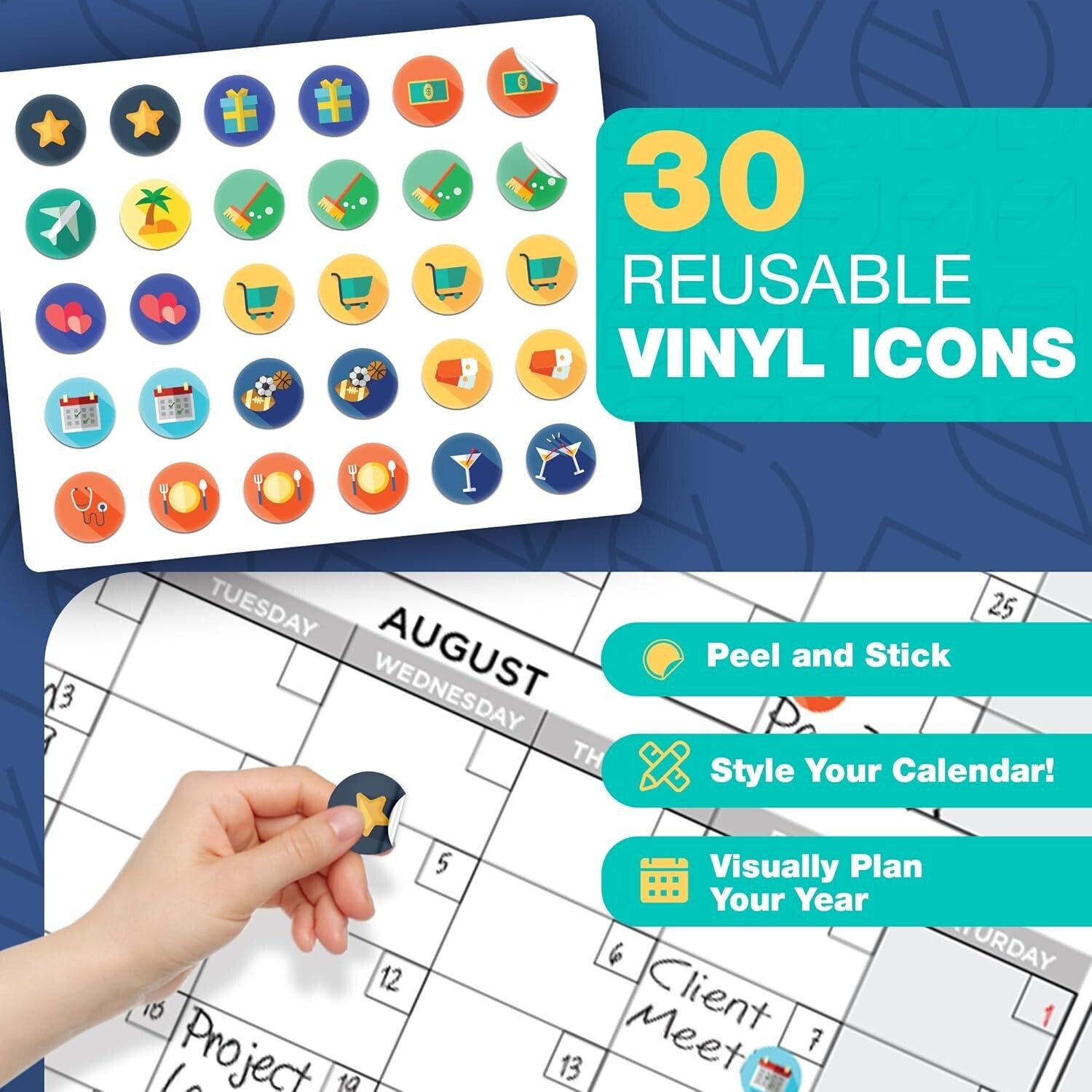 Expansive 2025 Undated Dry Erase Calendar - Ideal for Home, Office & Classroom