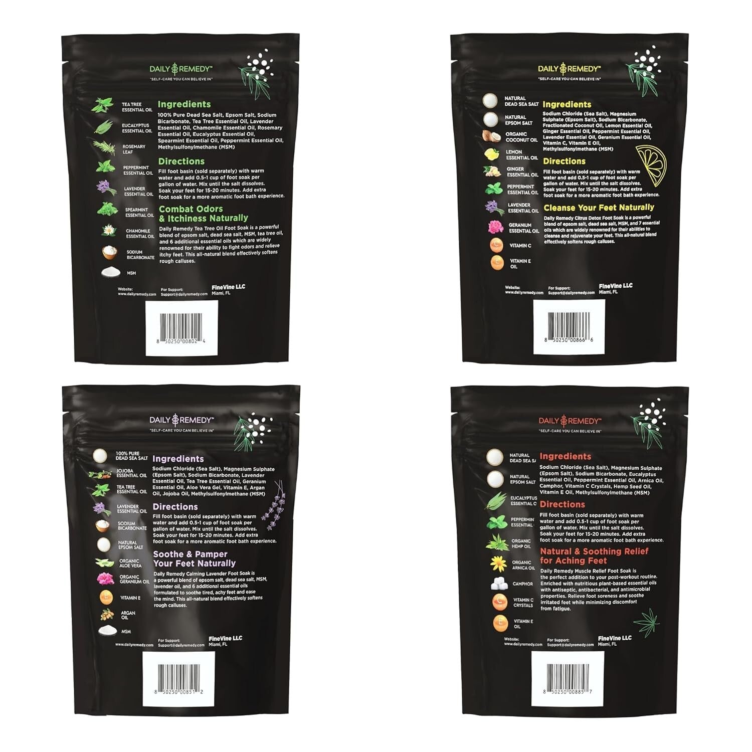 4-Pack Aromatherapy Foot Soaks: Tea Tree, Lavender, Muscle Relief & Citrus