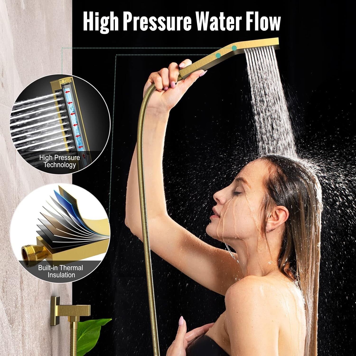 Premium Brushed Gold Shower Systems - All Metal Faucet with Rain & Handheld Head