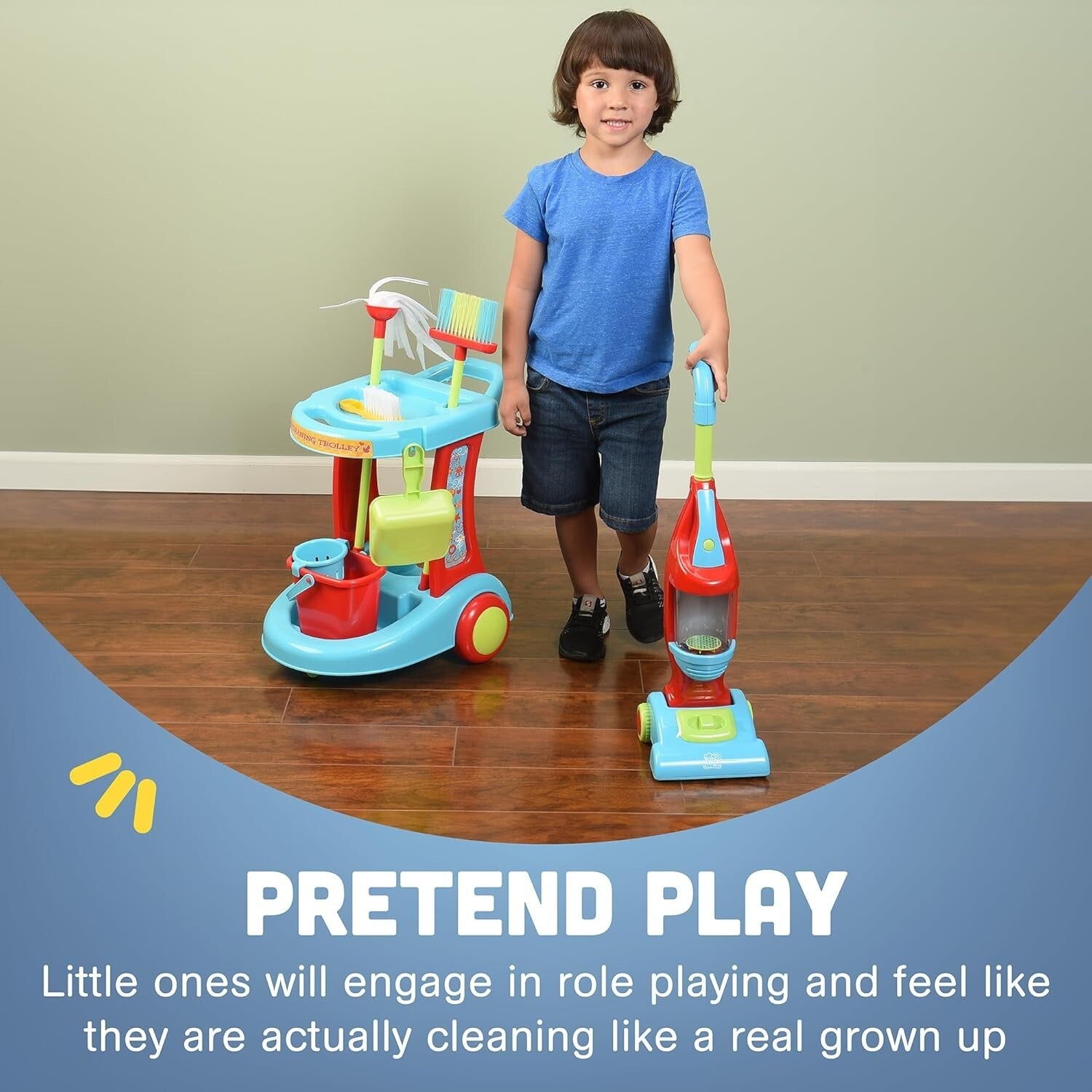 Child-Friendly Cleaning Play Set - Toy Vacuum, Trolley & Broom for Ages 3+