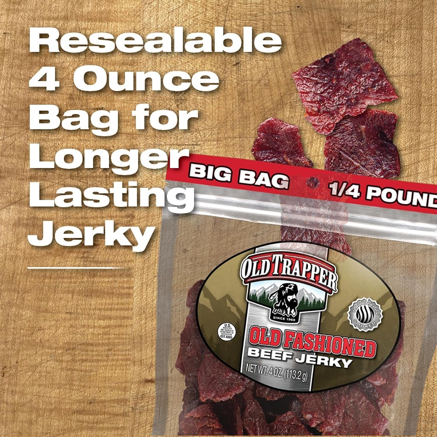 Authentic Old-Fashioned Beef Jerky 1/4 lb - Healthy Snack Alternative, Pack of 8