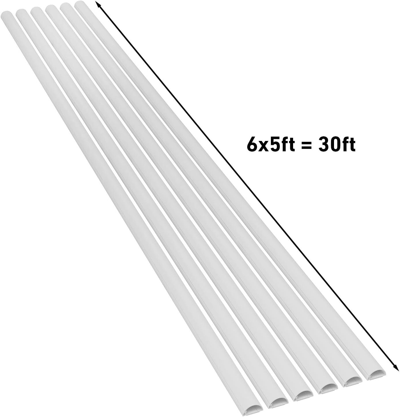 30ft Self-Adhesive Cable Raceway Kit - Discreet Half Round Hider with 10 Add-Ons
