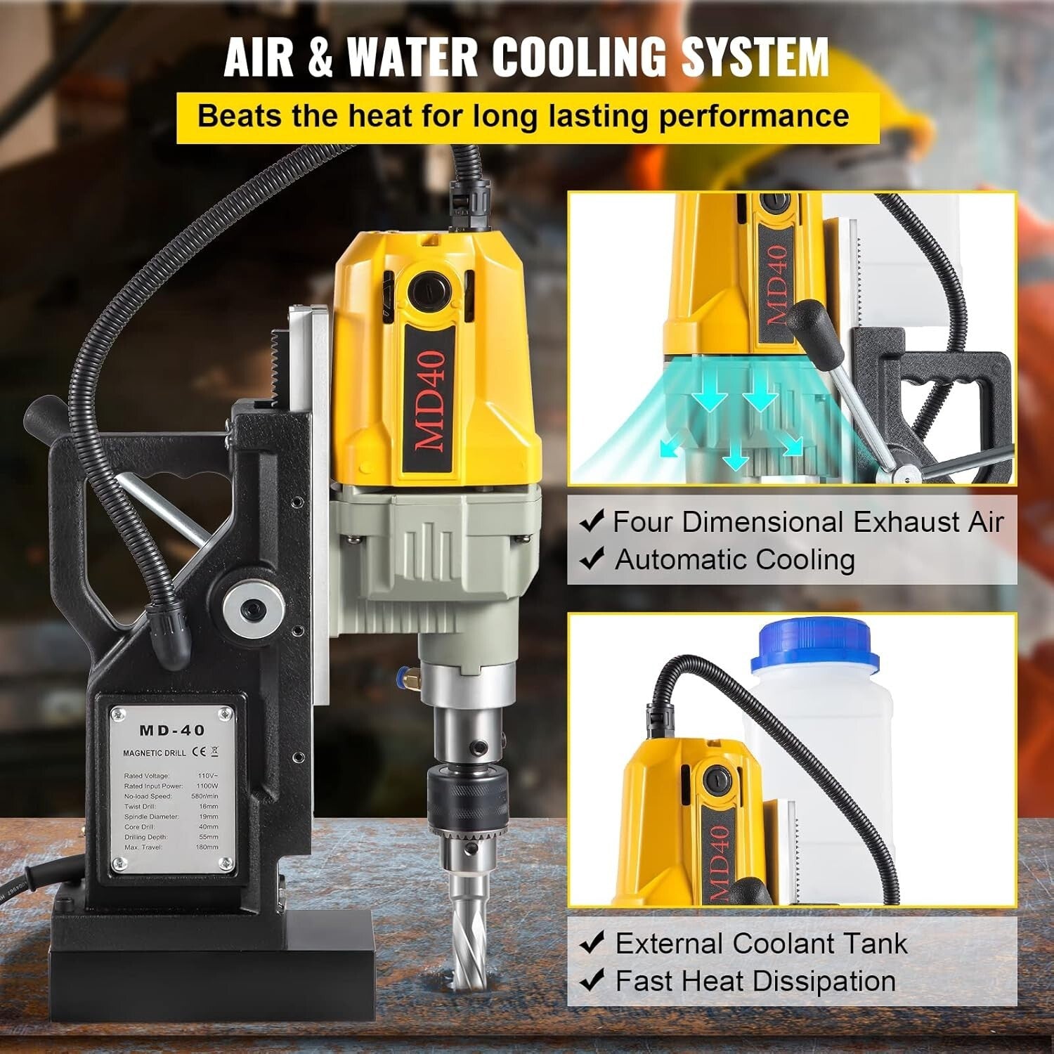 Heavy-Duty Magnetic Drill 1100W - 2697lbf Force for Home and Industrial Use