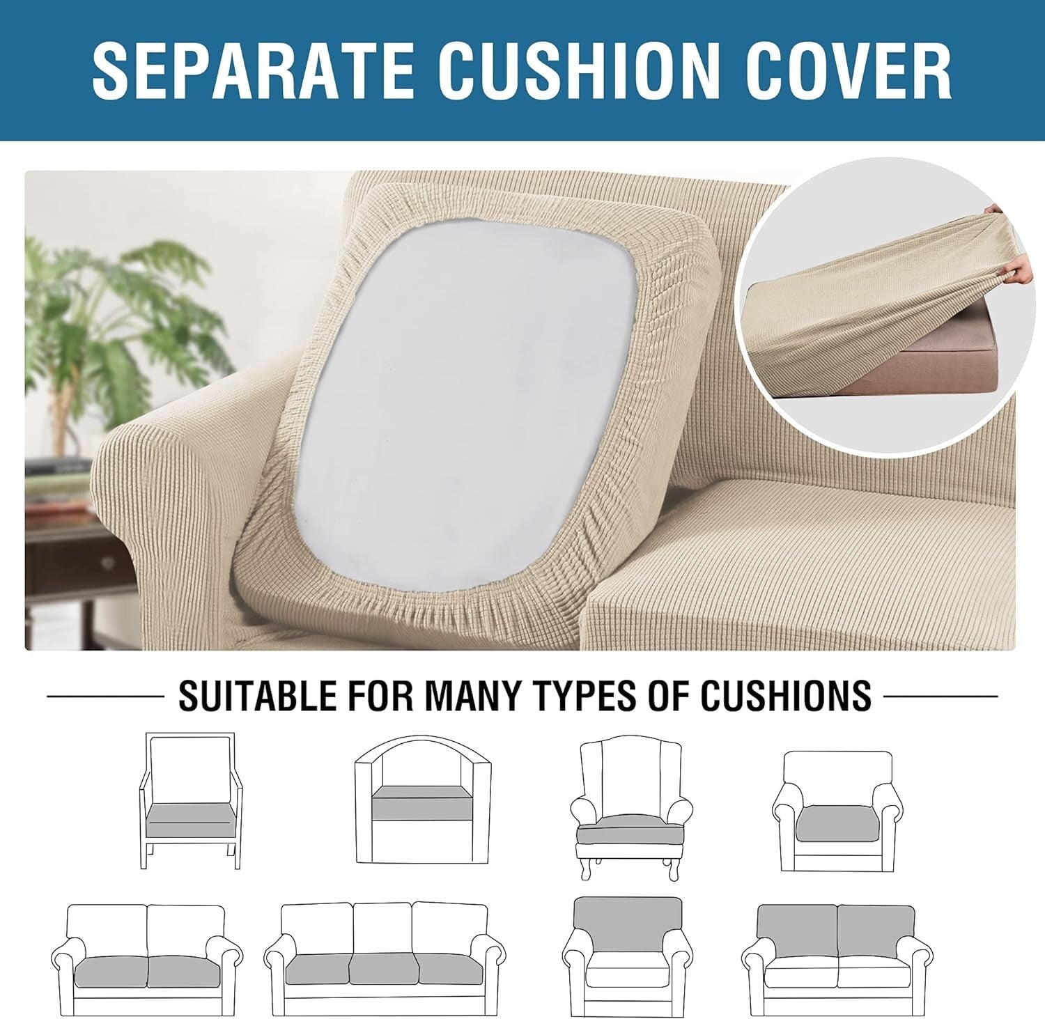 Custom Fit Natural Stretch Slipcovers for 2 Cushion Loveseat - Easy Care Design