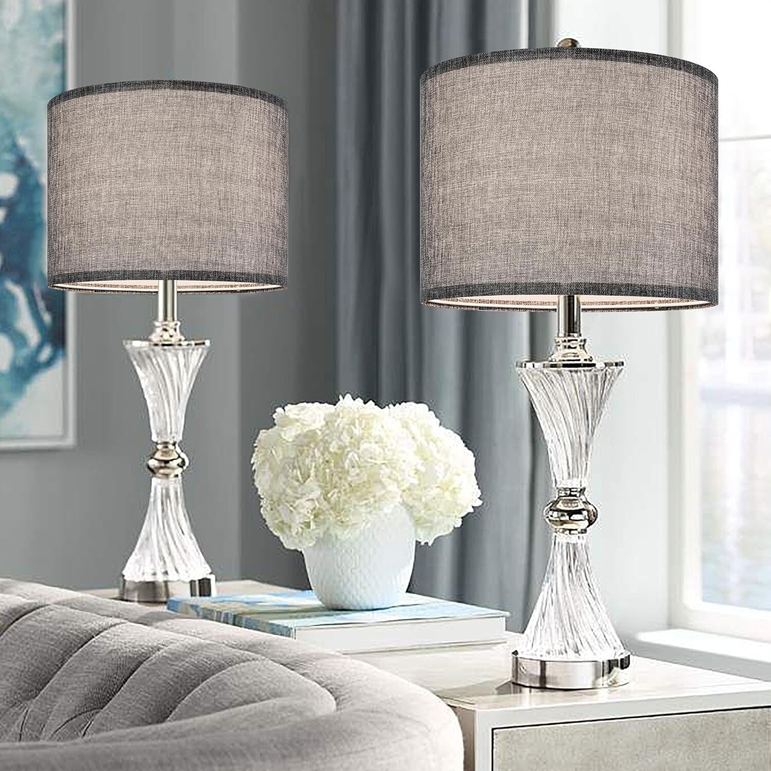 Set of 2 Medium 13" Drum Lamp Shades - Traditional Gray Design for Home Decor