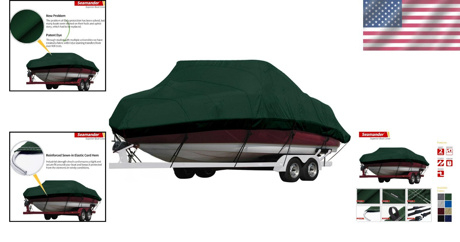 Forest Green Marine Cover for 20'-22' Bass & Runabout Boats - Secure Fit Design