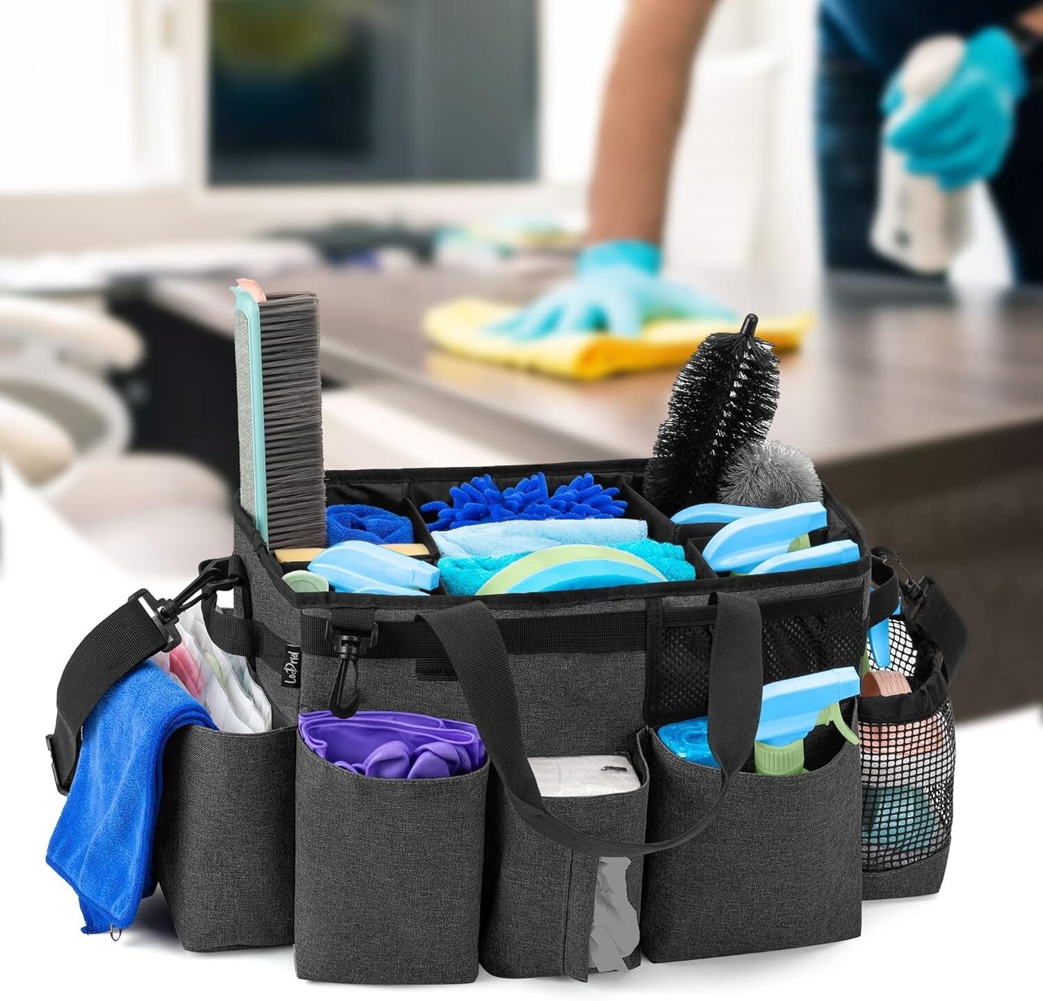 Ergonomic Wearable Cleaning Organizer with Adjustable Strap and Multiple Pockets