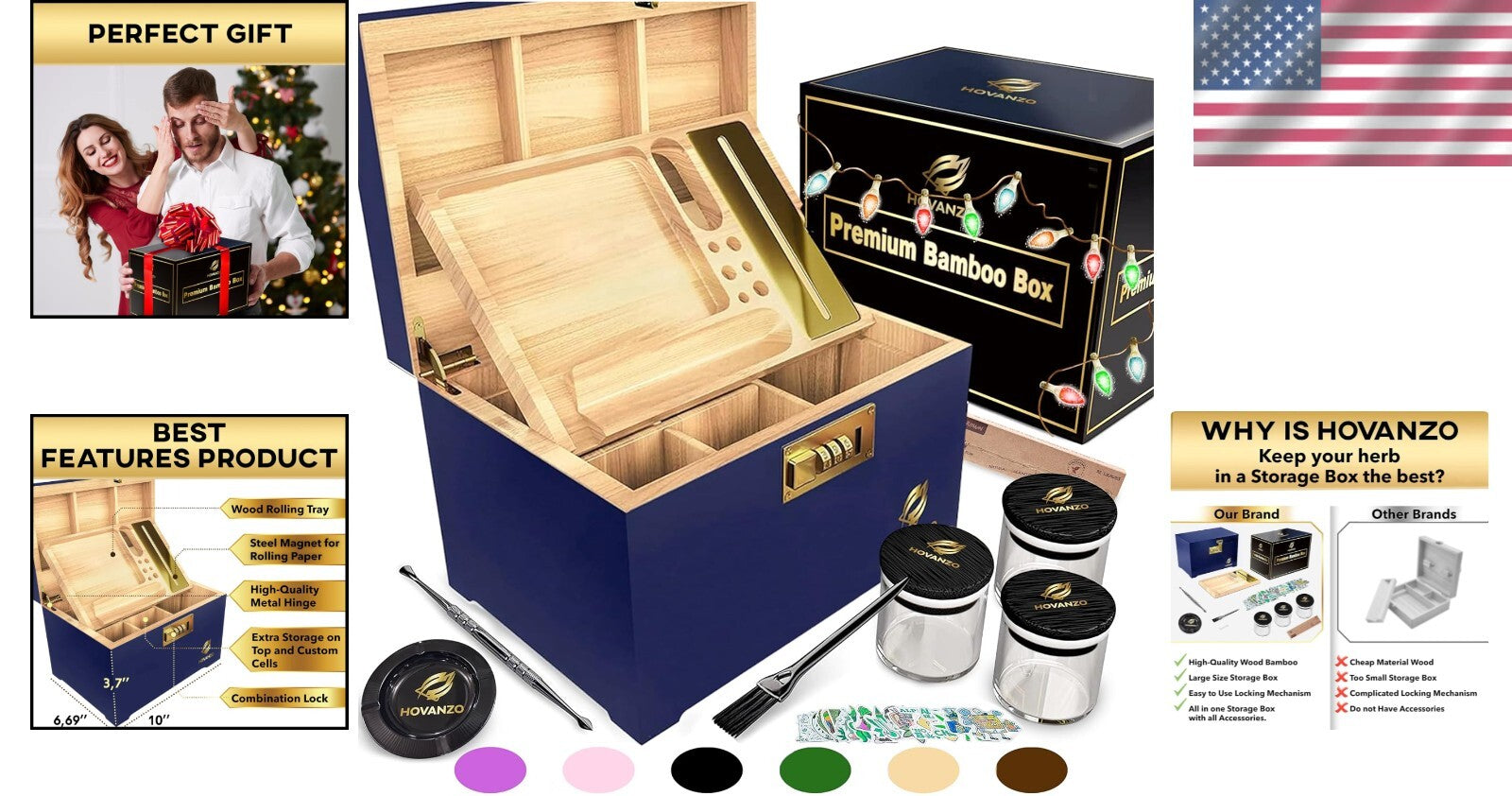 Elegant Large Bamboo Storage Box with Customizable Tray & Decorative Glass Jars
