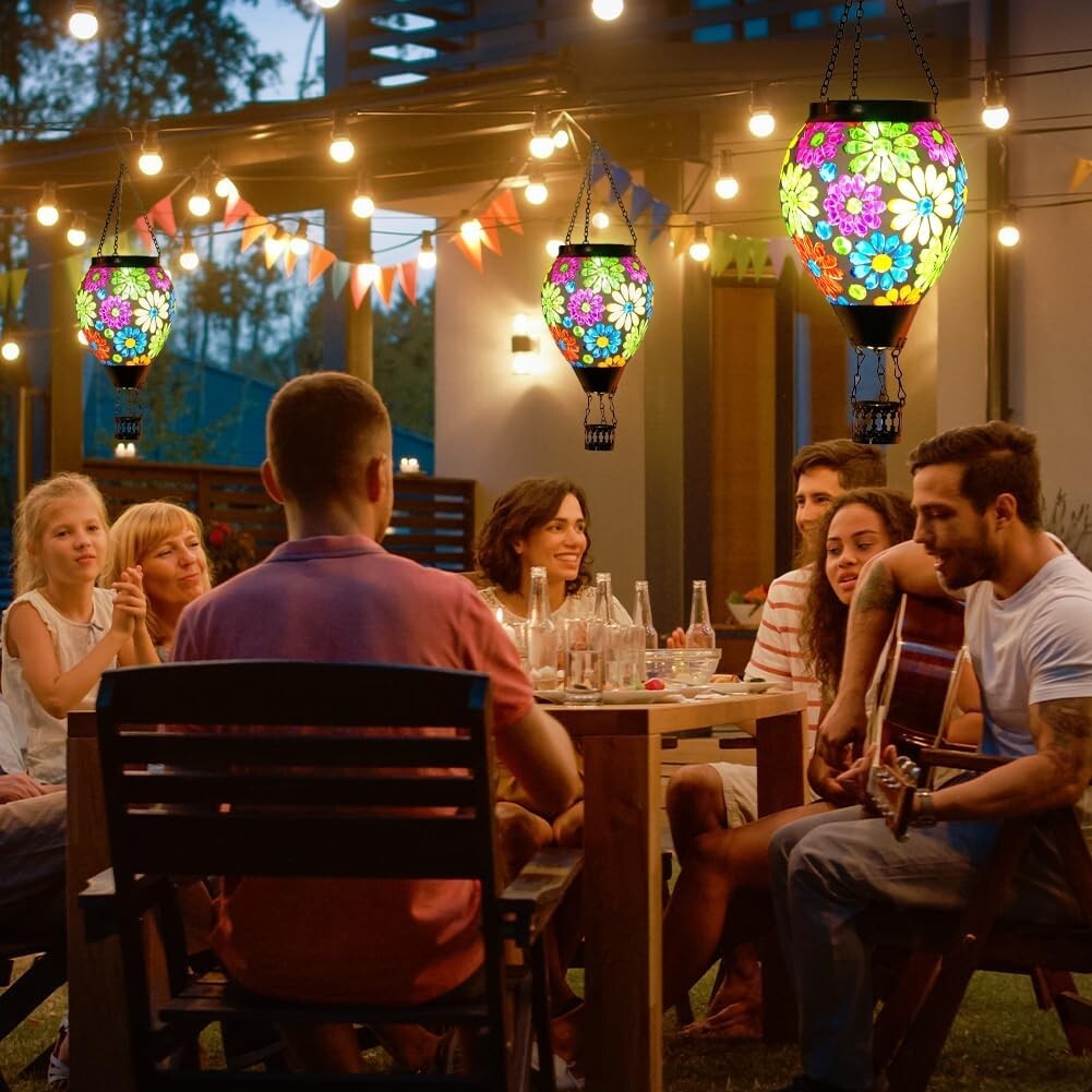 Waterproof Glass Mosaic Hot Air Balloon Lantern - Solar Powered Elegance