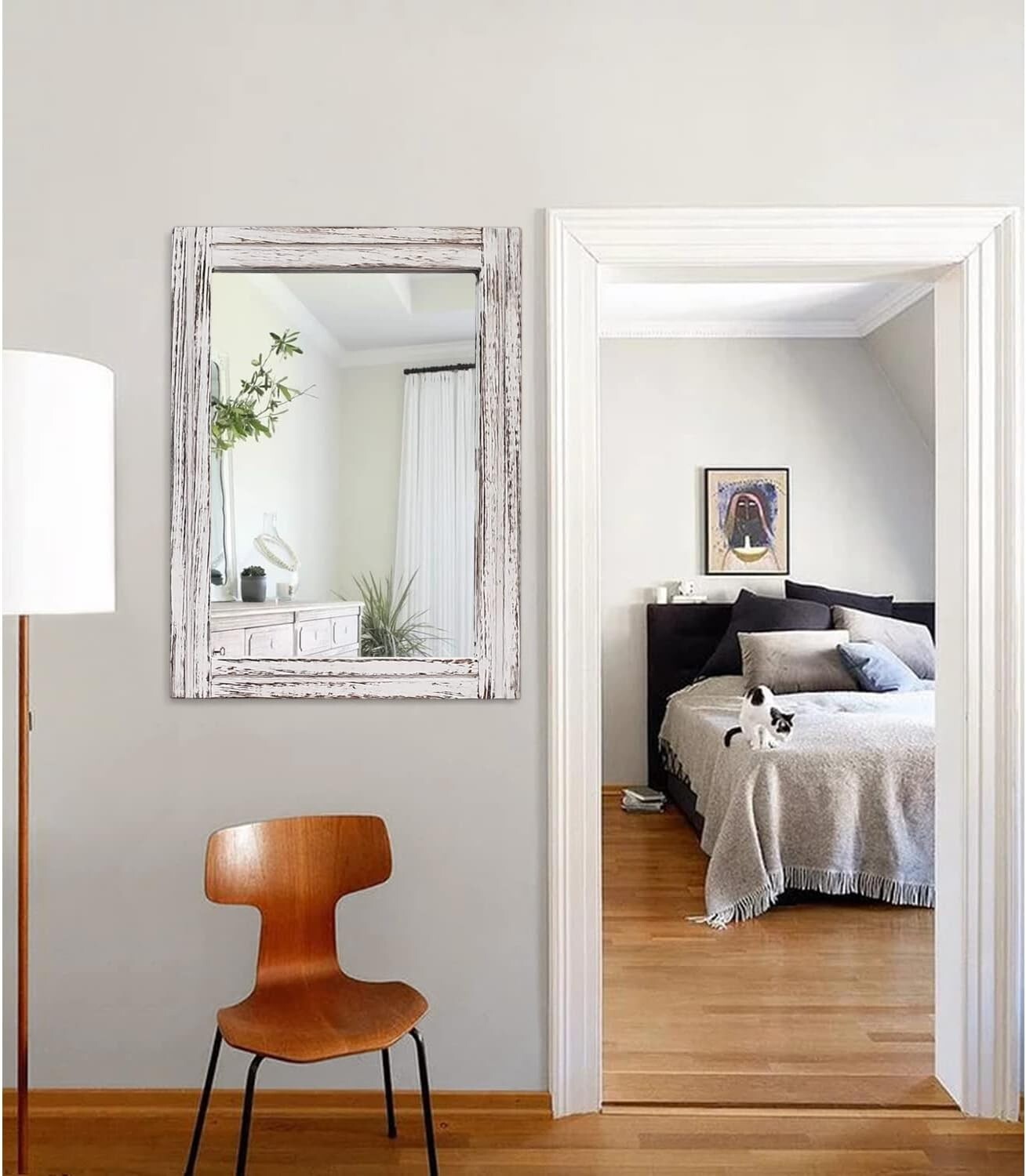 28"x18" Decorative Rustic White Framed Wall Mirror - Perfect for Home Styling