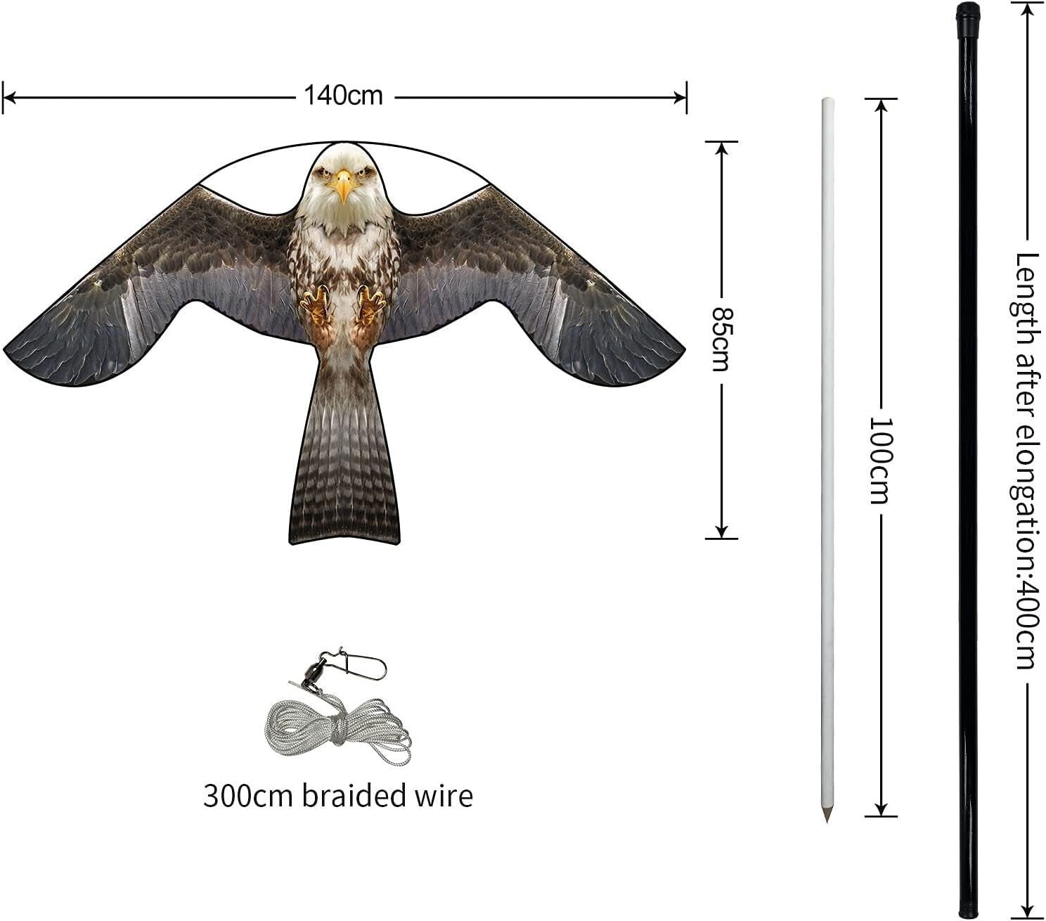 47" Hawk Bird Scaring Kite with Telescopic Pole - Pigeon Deterrent for Farms