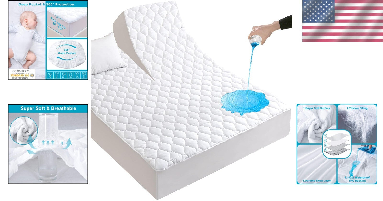 Ultra Soft Waterproof Mattress Pad Cover for Split Top King Beds – Deep Pocket