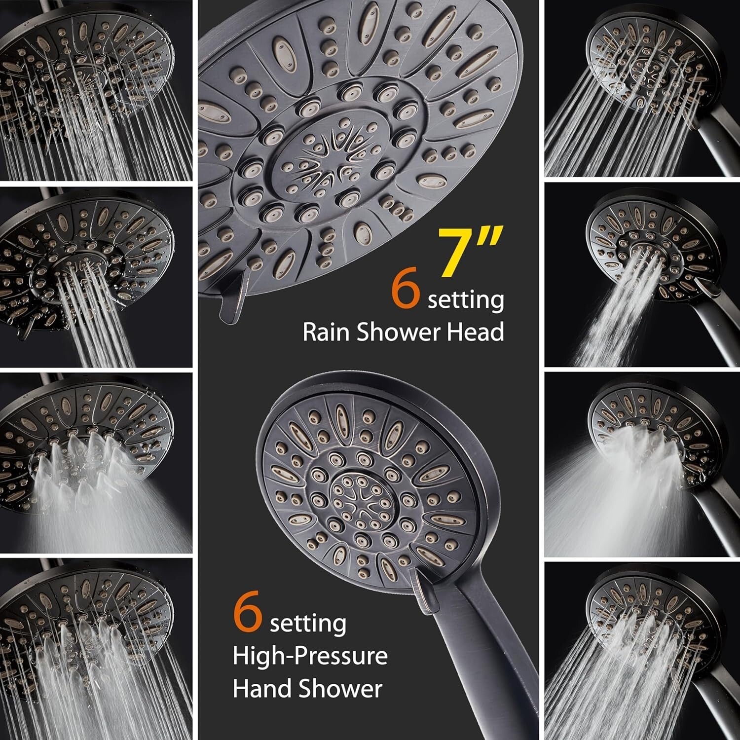 Elegant 7-Inch Oil Rubbed Bronze Shower Head & Hand Shower - Tool-Free Install