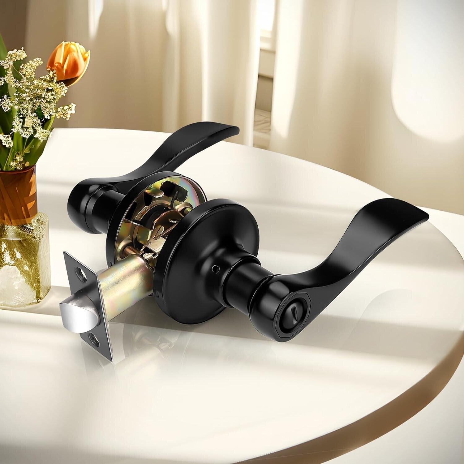 Durable Corrosion Resistant Privacy Door Levers - 8 Pack Matte Black Finish