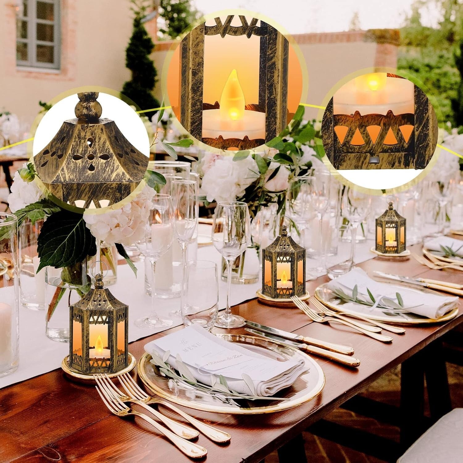 Charming 20-Pc LED Mini Lanterns for Table Centerpieces - Gold Finish
