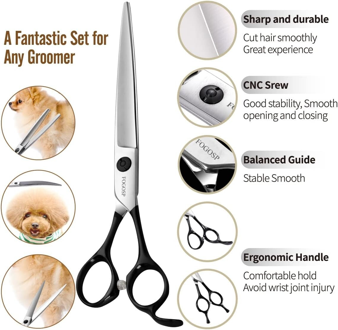 Complete Dog Grooming Shears Kit - 4 High-Quality Professional Tools in Black