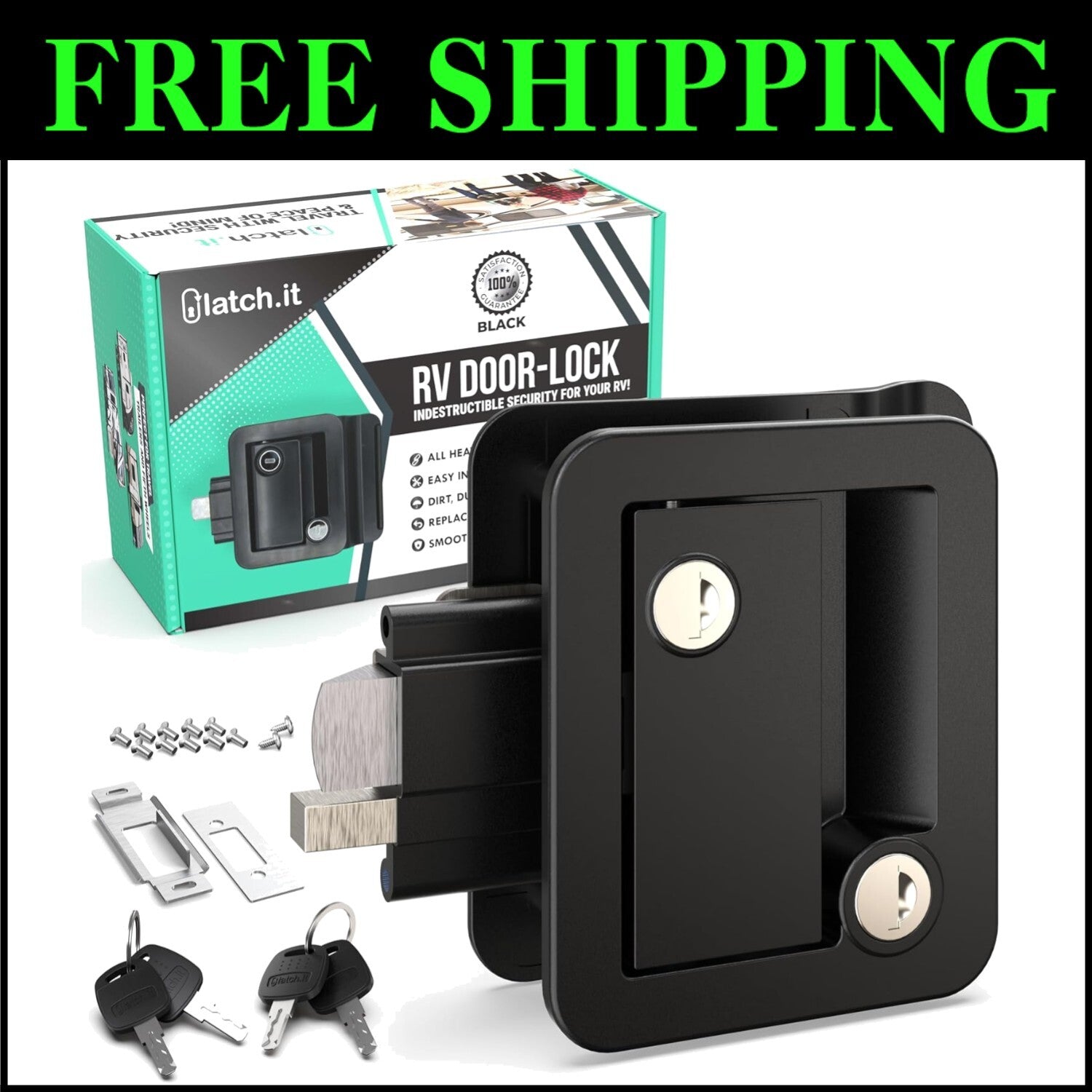 All-Metal RV Door Handle & Latch Kit - Secure Replacement with Lifetime Warranty