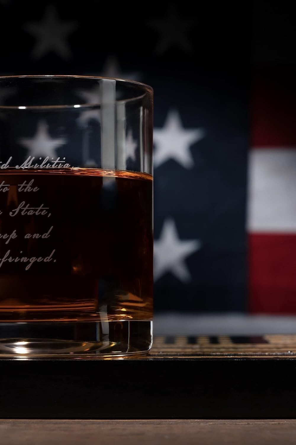 Patriotic Whiskey Rocks Glasses Set with Elegant Wood Tray - 2nd Amendment Gift