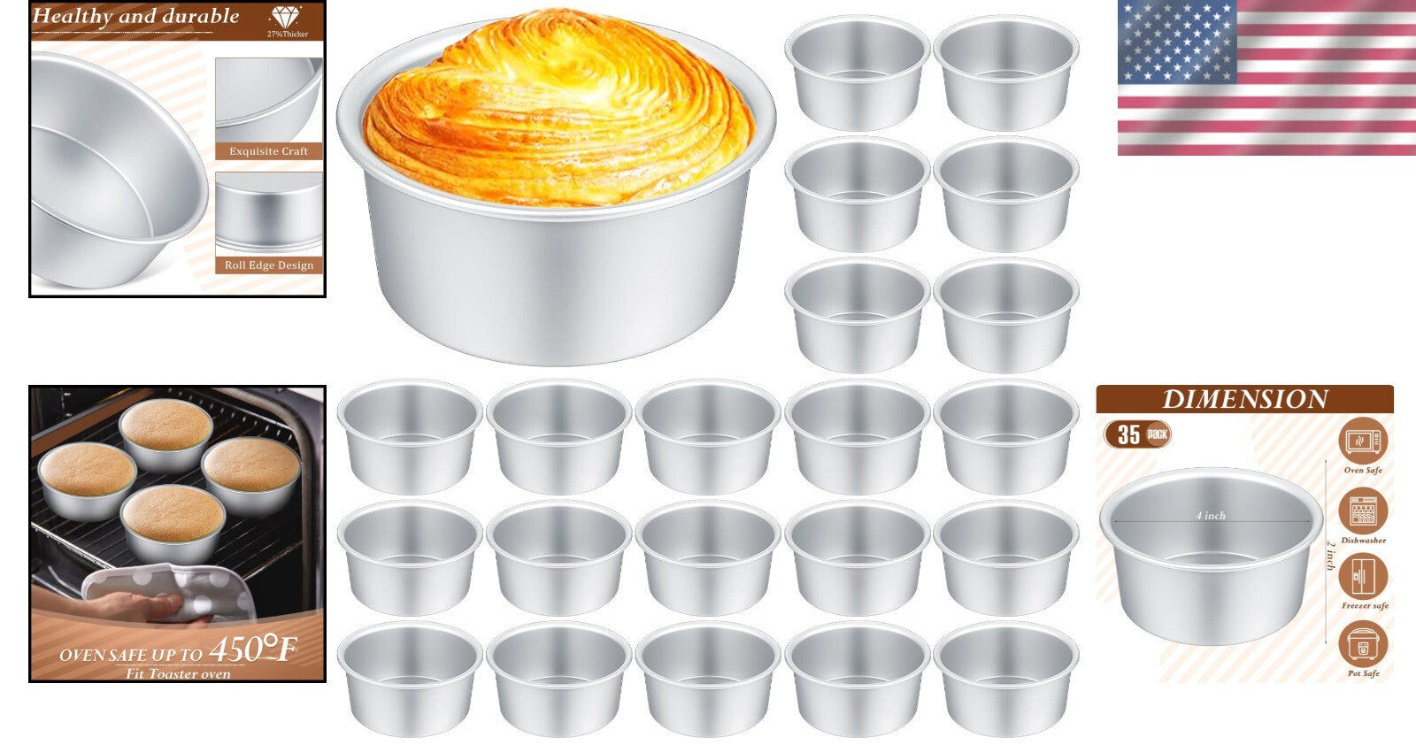 Oven Safe Mini Round Cake Pans - 35 Pcs Nonstick & Leakproof for Perfect Cakes
