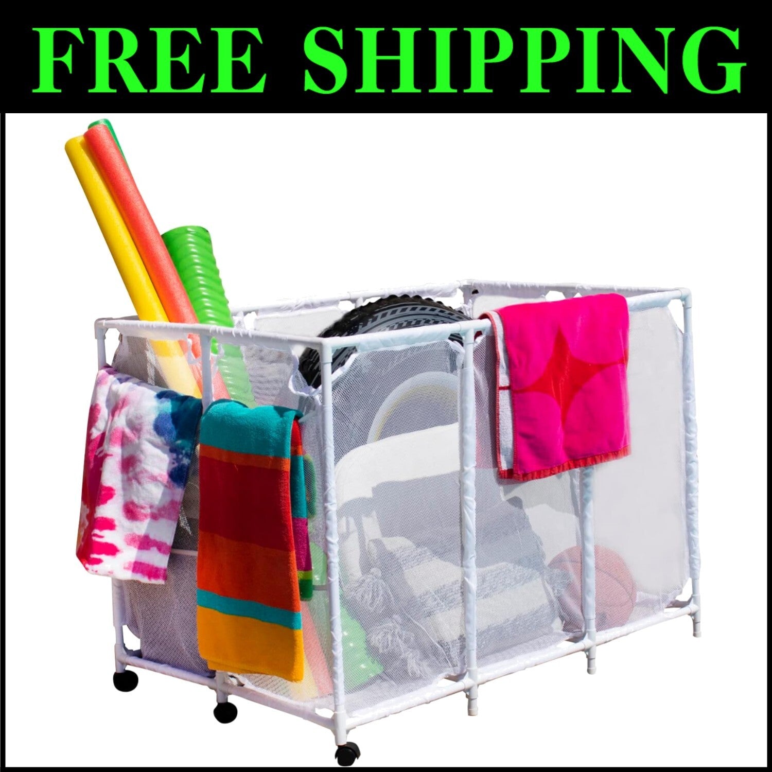 Stylish White Pool Floats & Noodles Organizer - 47.2" W Outdoor Storage Solution