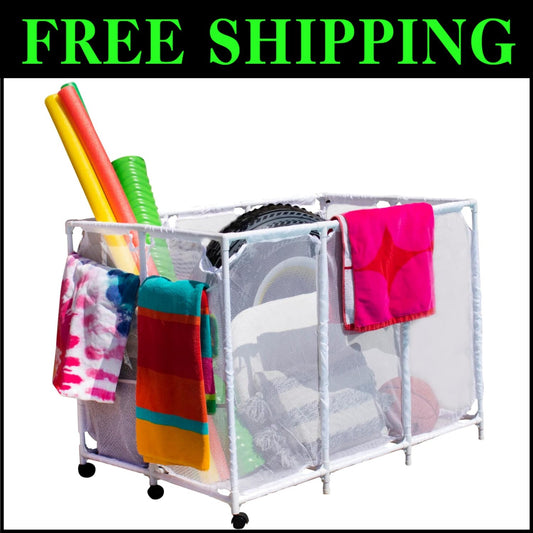 Stylish White Pool Floats & Noodles Organizer - 47.2" W Outdoor Storage Solution