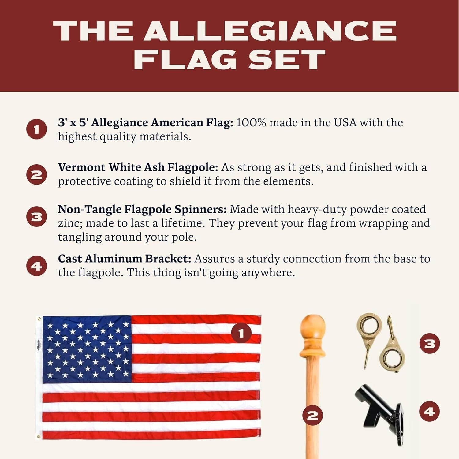 Pre-Assembled American Flag Set | 3' x 5' - Embroidered Stars & Hand-Stitched