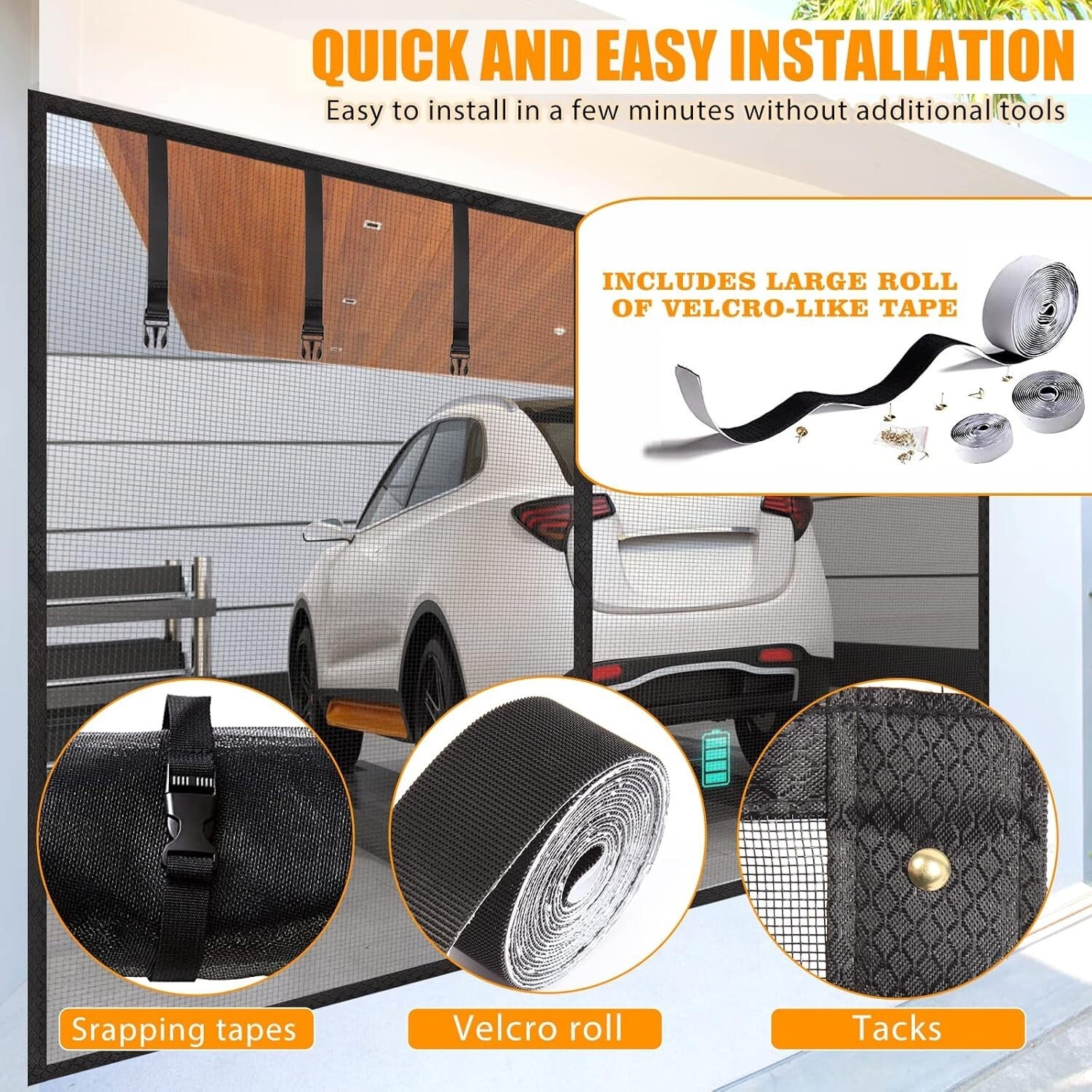 Retractable 16x8FT Garage Door Screen - Durable Fiberglass, 44 Magnetic Points