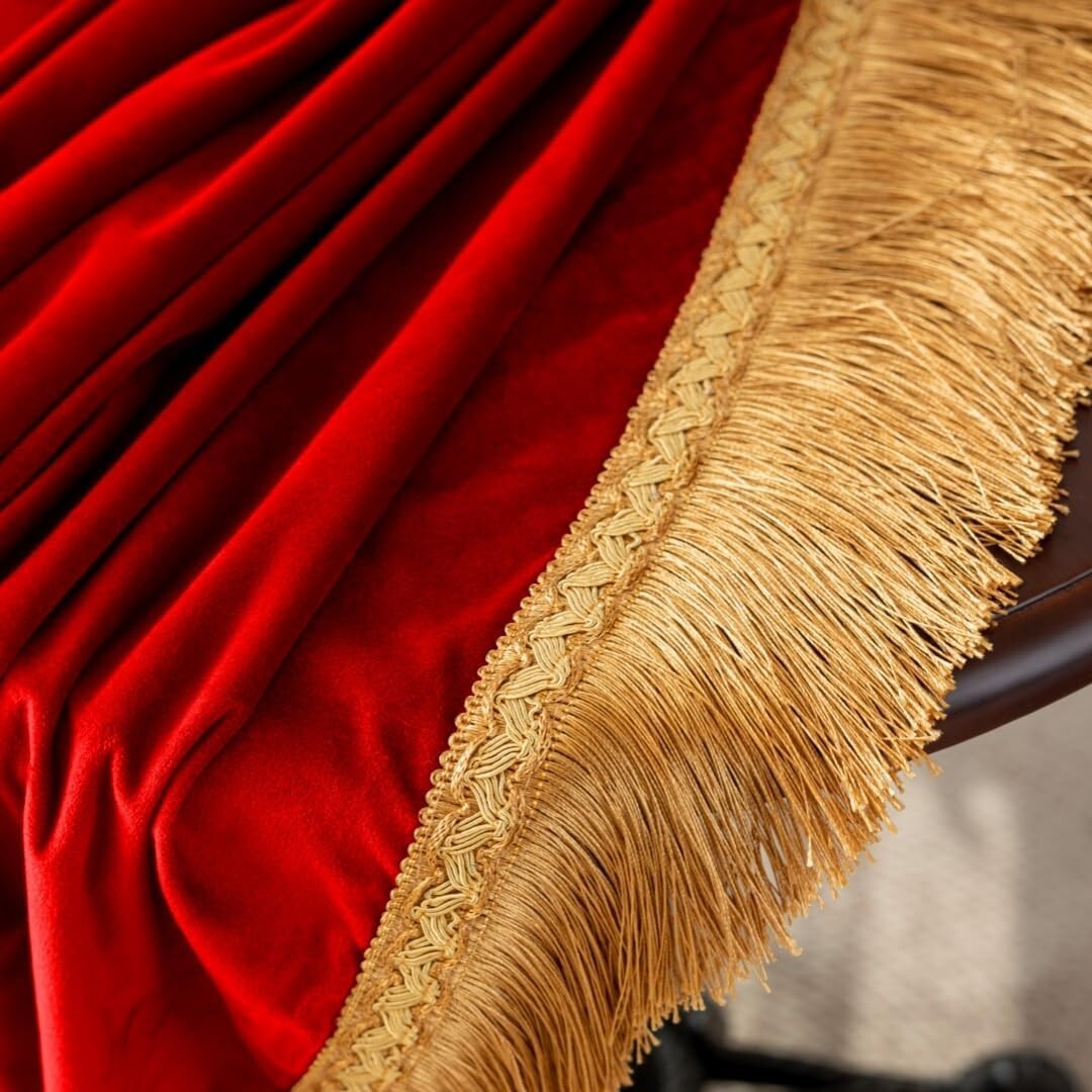 Elegant 60x120-Inch Red Velvet Tablecloth with Gold Tassel for Luxurious Dining