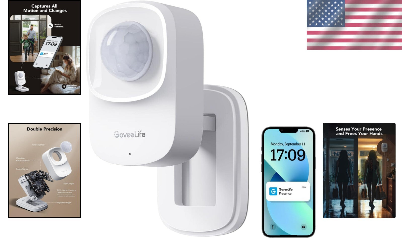 Customizable Smart Motion Sensor with Zone Positioning & Energy-Saving Features