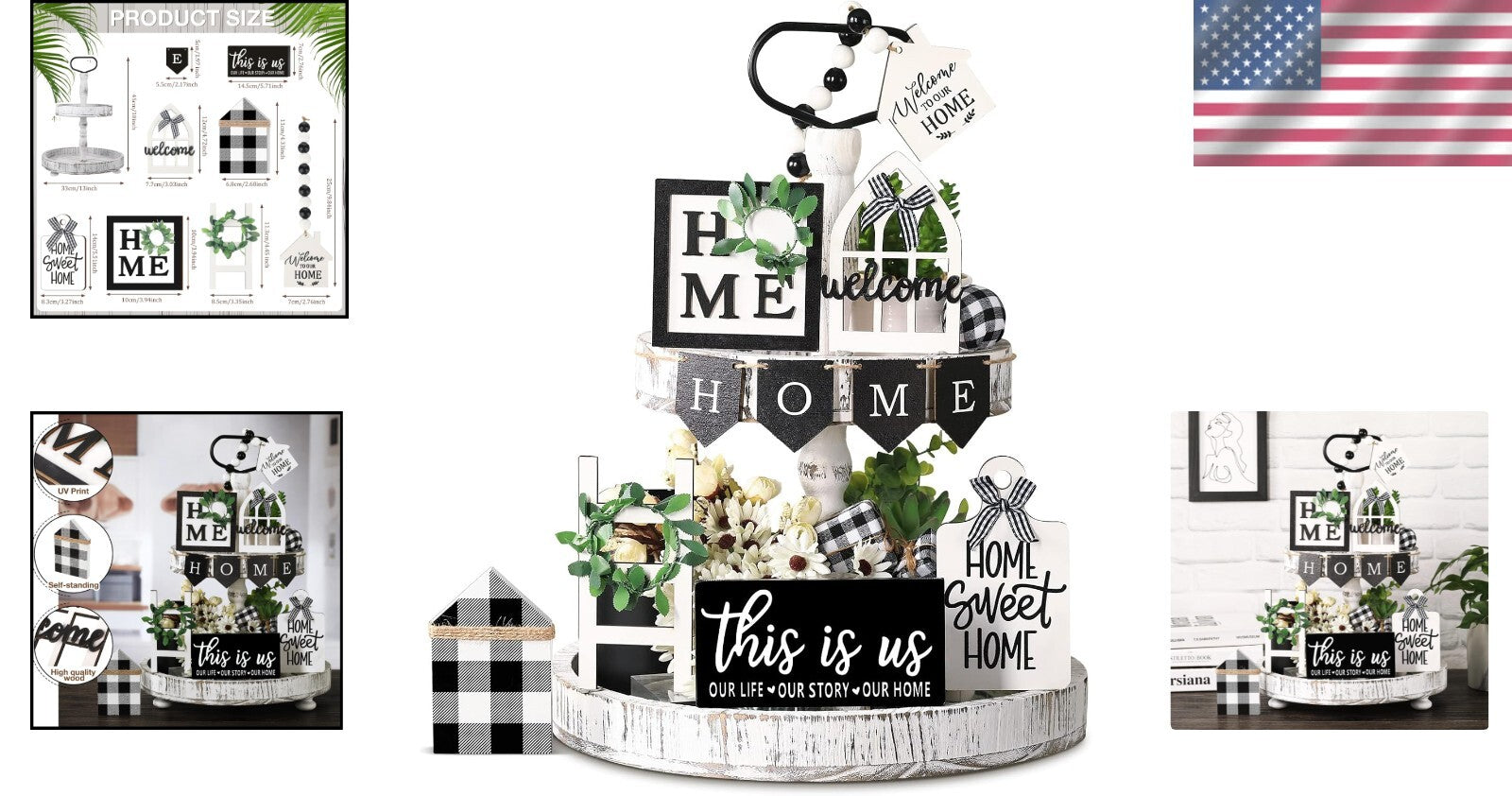 Charming Rustic Wood Tray Decor Set with 11 Signs - Ideal for Housewarming Gifts