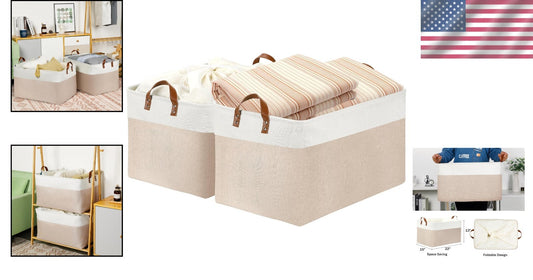 Extra Large Fabric Storage Baskets - 22" x 15" x 13" - Stylish Organization
