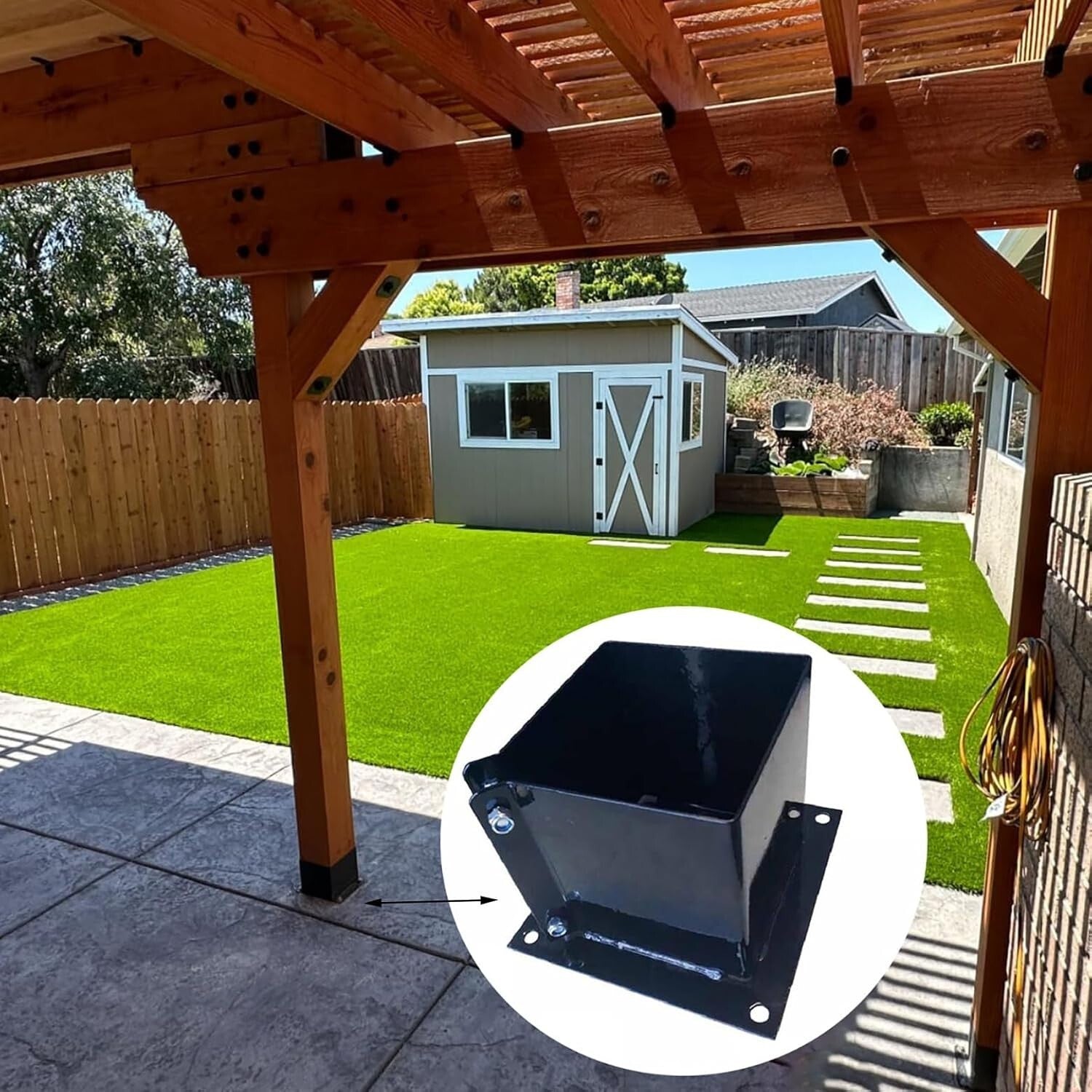 Durable Metal Deck Post Base for 5.5x5.5 Wooden Columns - Black Powder-Coated