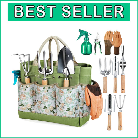 9-Piece Rust-Proof Gardening Tools Set with Vintage Storage Tote - Ideal Gift