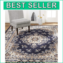 Load image into Gallery viewer, Luxurious Navy Blue/Brown Medallion Area Rug, 5'2"x7'4", for Cozy Living Spaces