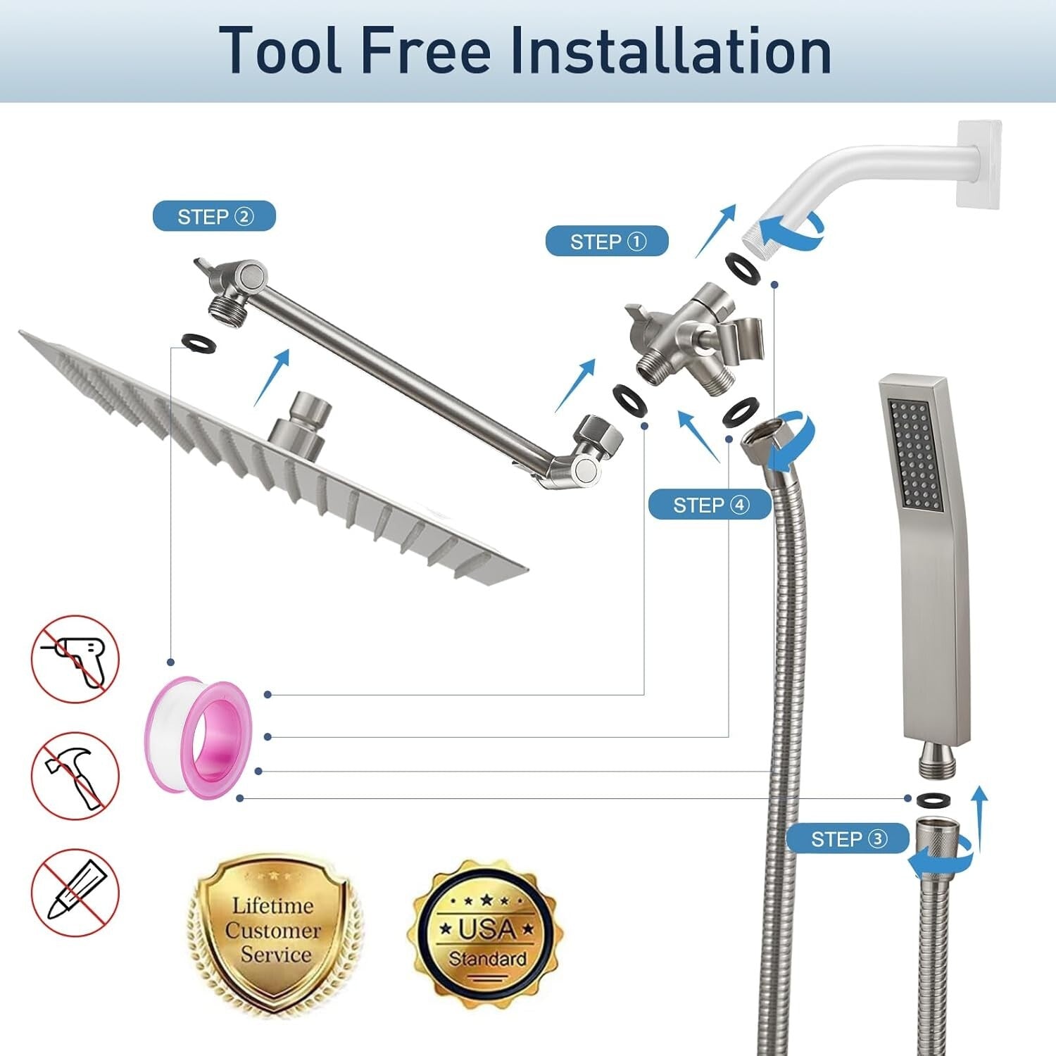 12-Inch Brushed Nickel High Pressure Dual Rain Shower Head with Handheld Option