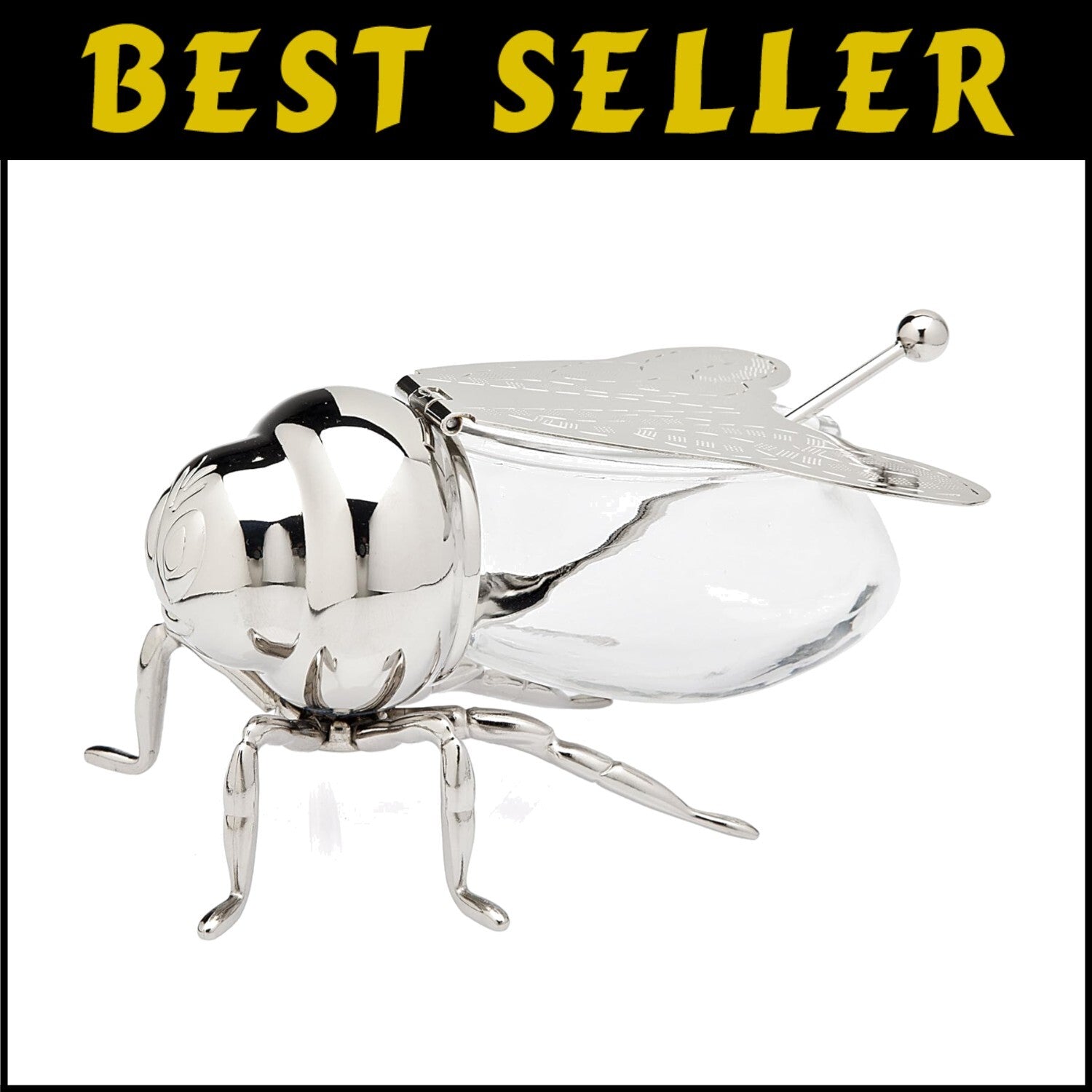 Silver Bee Design Honey Jar with Dipper - Perfect for Festive Gatherings
