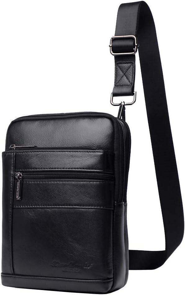 Compact Leather Messenger Bag with Multiple Pockets - Ideal for Travel & Work