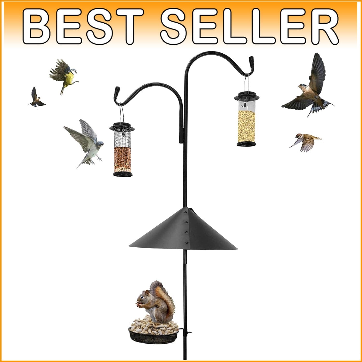 Durable 90-Inch Squirrel Baffle Bird Feeding Station - Includes 2 Feeders