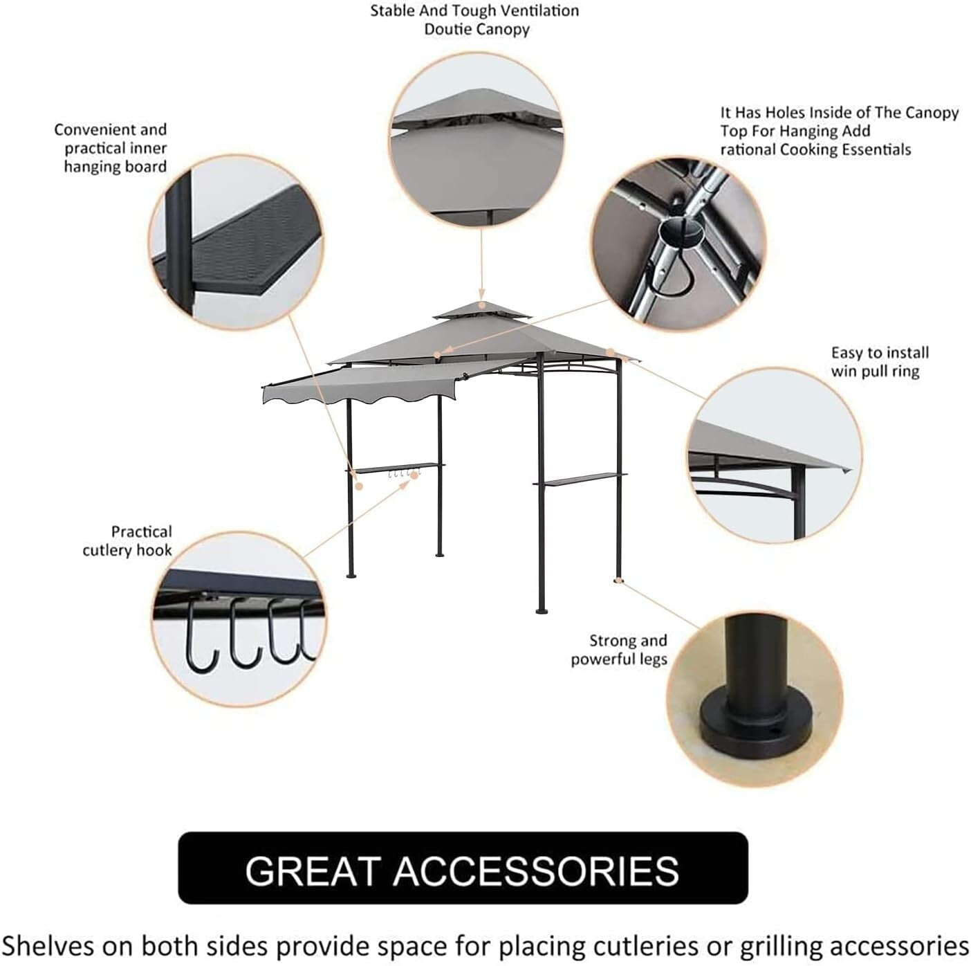 Portable Outdoor Gazebo Canopy with Side Awning for Grilling – Easy Assembly