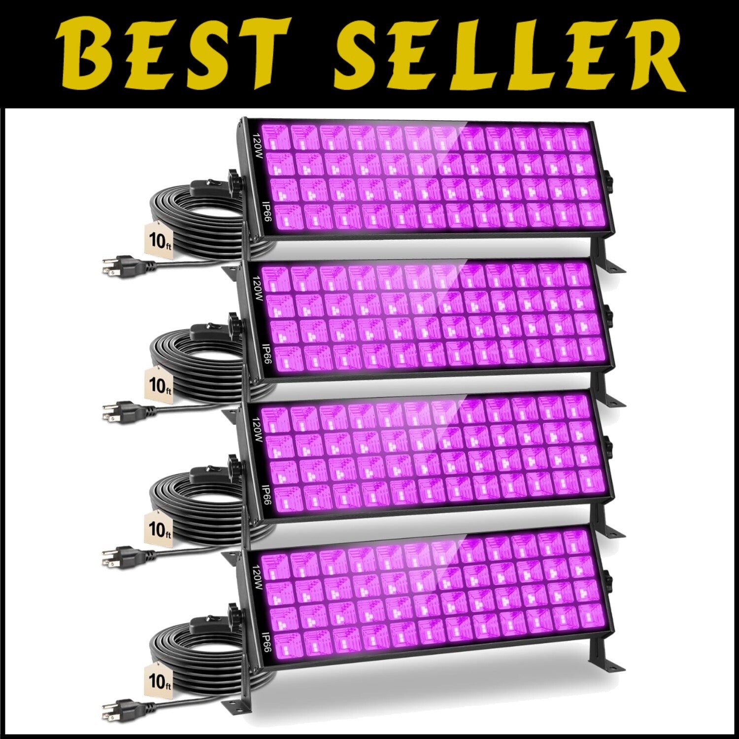 120W Fluorescent Reactive LED Black Lights - 4 Pack with 10ft Cord for Outdoor