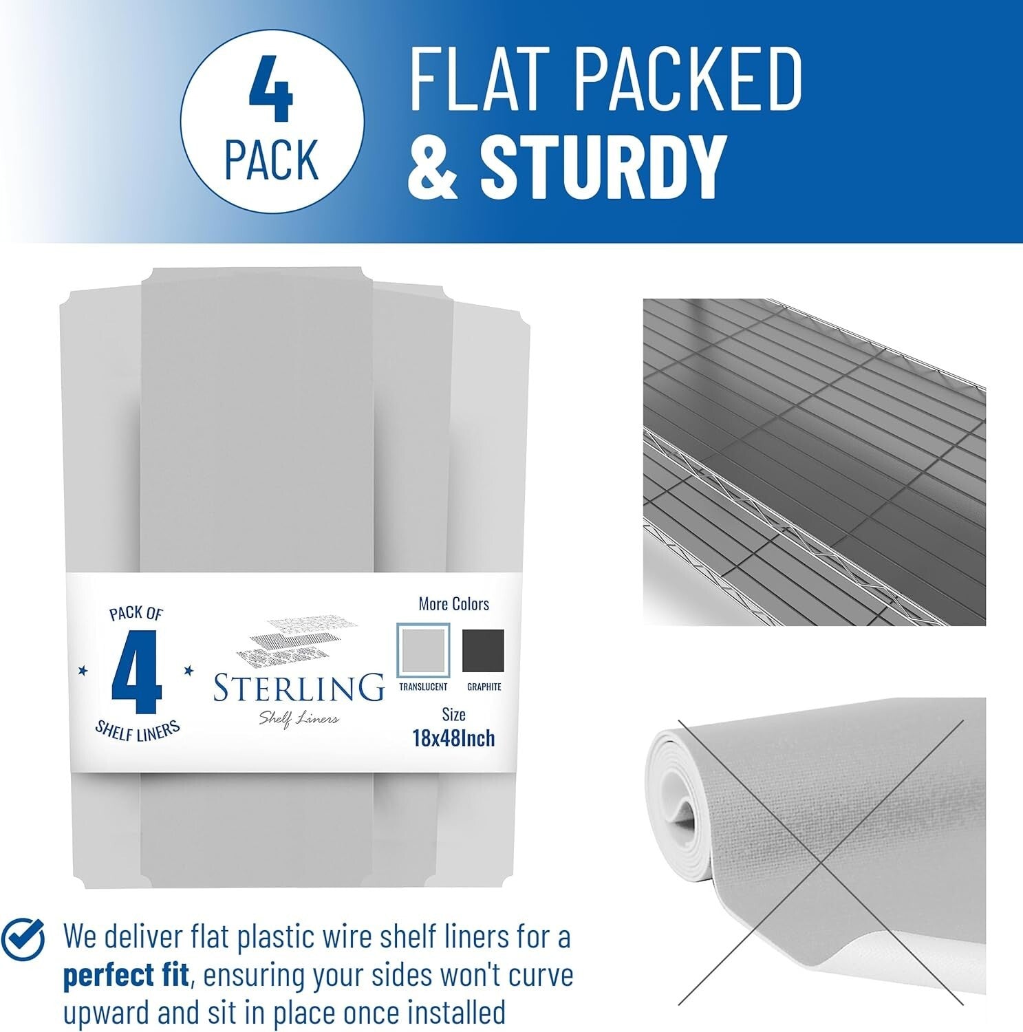 Durable 4-Pack 18" x 48" Plastic Wire Shelf Liners - Easy Clean Design