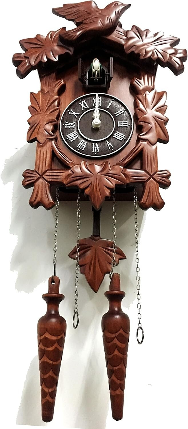 Authentic Hand-Carved Wooden Cuckoo Clock - Night Mode & Adjustable Volume