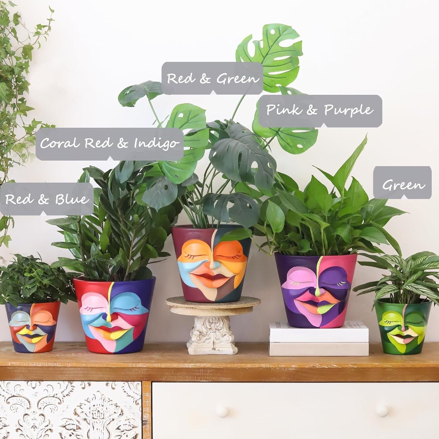 Hand-Painted 8-Inch Abstract Rainbow Head Planter - Unique Decor for Plants