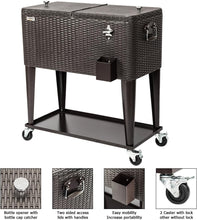 Load image into Gallery viewer, 80 Quart Rolling Ice Chest Cooler Cart - Elegant Rattan Design for Patio Parties