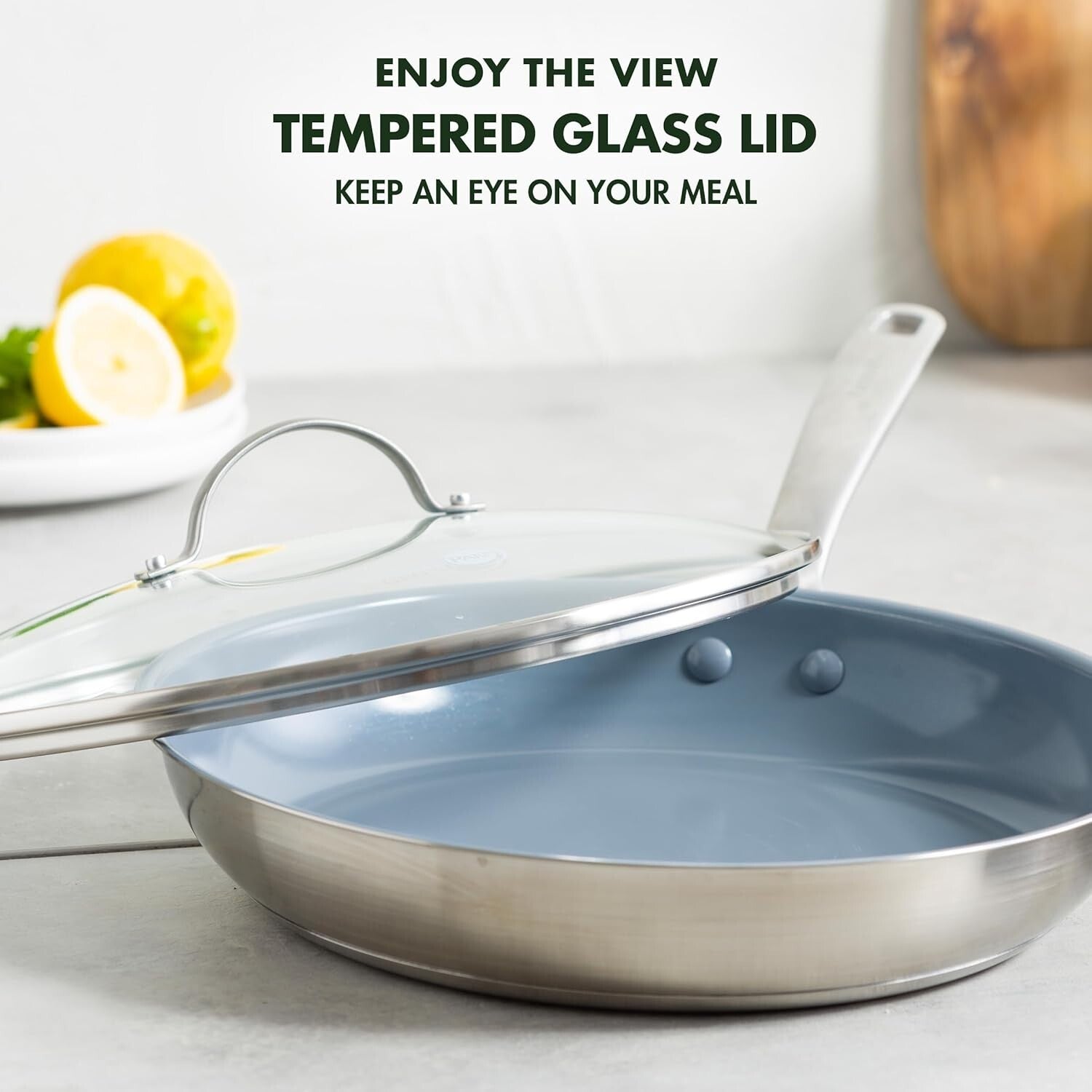 12" Treviso Stainless Steel Nonstick Frying Pan with Lid - PFAS-Free & Durable