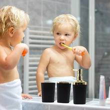 Load image into Gallery viewer, Modern Black and Gold Bathroom Accessory Set with Trash Can &amp; Toothbrush Holder