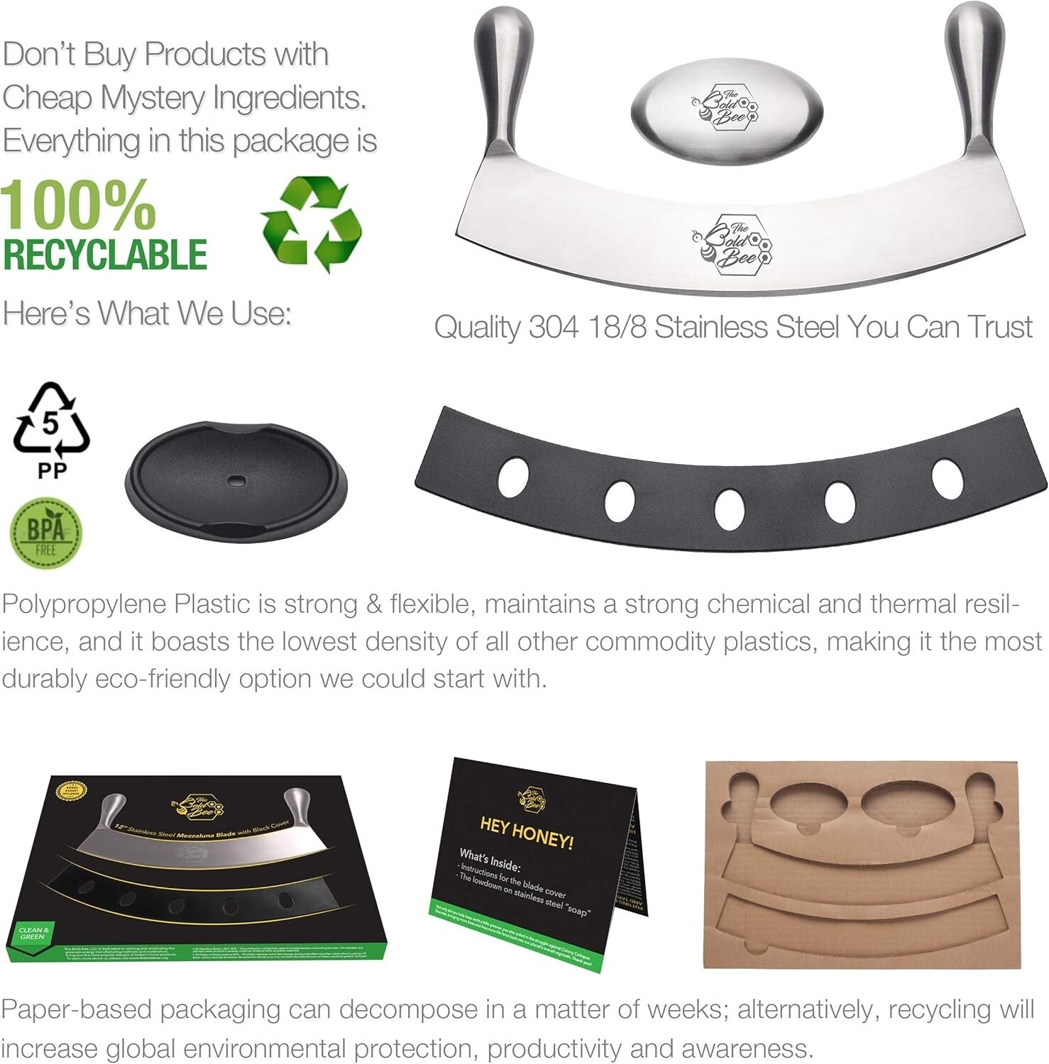 Ergonomic 12" Mezzaluna Knife & Protective Cover - Ideal for Chopping & Dicing