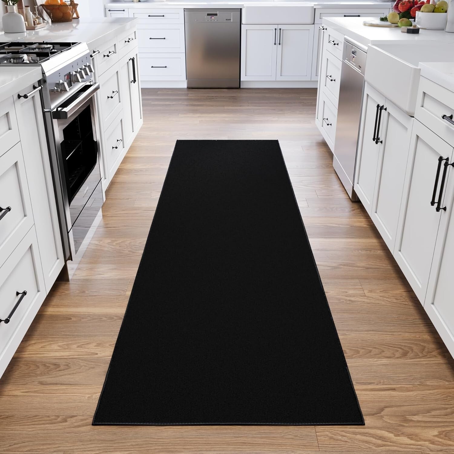 Elegant 2'7" x 9'10" Hallway Runner Rug - Non-Slip & Easy to Clean Black Carpet