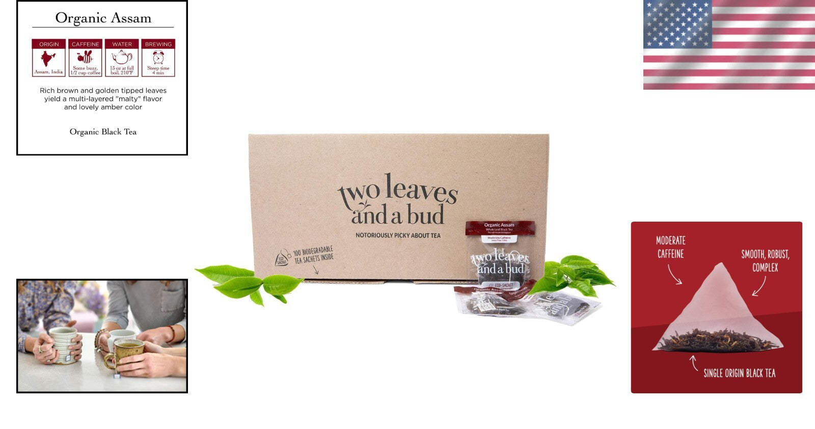 Delicious Organic Assam Whole Leaf Black Tea in Eco-Friendly Sachets, 100 Count