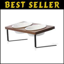 Load image into Gallery viewer, No-Mess Elevated Ceramic Bowls for Cats and Small Dogs - Natural Walnut Stand